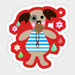 Cute dog with flowers art print. Sticker